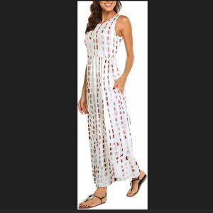 Hount Size M Abstract Sleeveless Flowy Casual Maxi Dress with Pockets, EUC